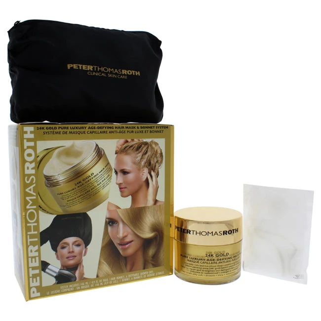 Peter Thomas Roth 24K Gold Pure Luxury Age-Defying Hair Mask Bonnet System By Peter Thomas Roth For Unisex - 1 Pc Kit 4.9oz 24K Gold Pure Luxury Age-Defying Hair Mask, Signature PTR Bonnet, 6 Pc Shower Caps 3 Peter Thomas Roth 24K Gold Pure Luxury Age-Defying Hair Mask Bonnet System By Peter Thomas Roth For Unisex - 1 Pc Kit 4.9oz 24K Gold Pure Luxury Age-Defying Hair Mask, Signature PTR Bonnet, 6 Pc Shower Caps